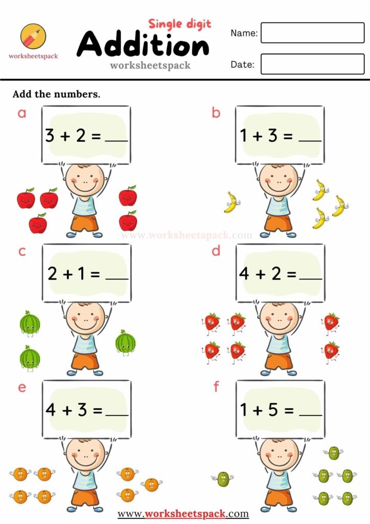 Free Printable Single Digit Addition Free Printable Single Digit Addition
