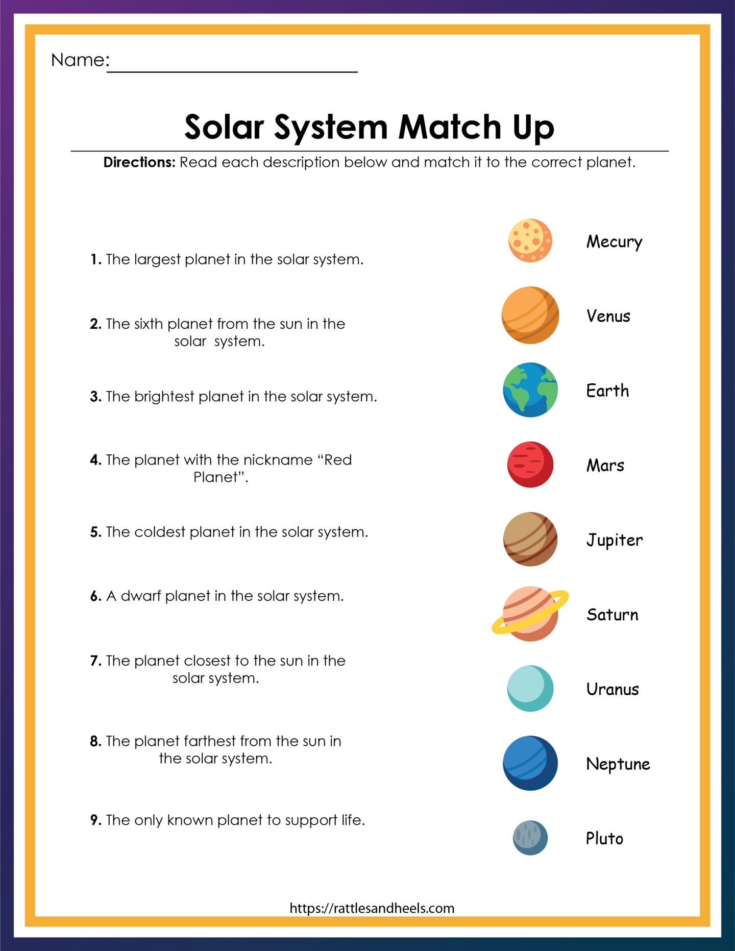 solar system worksheet physics
