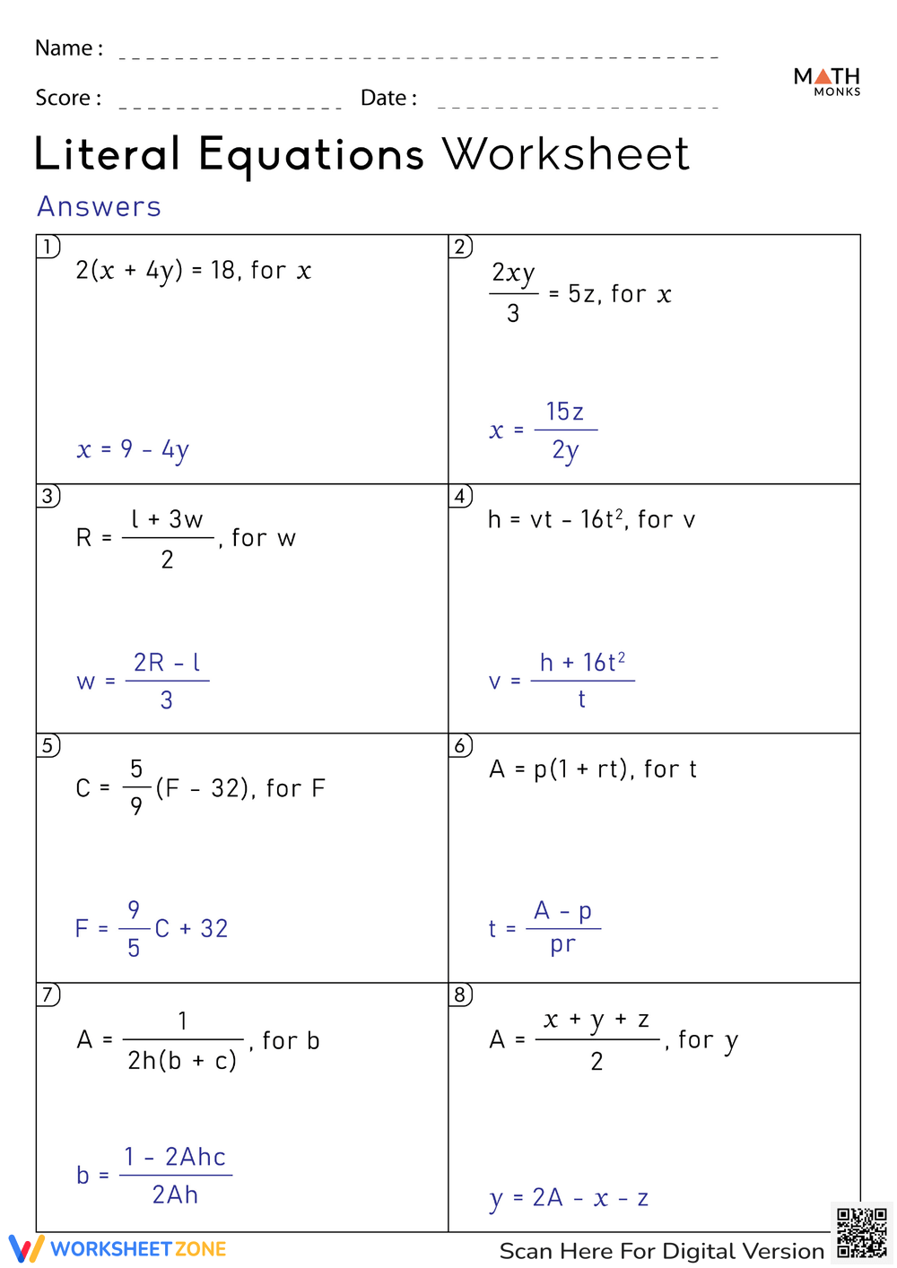 Free Printable Solving Literal Equations Worksheets Worksheets Library Free Printable Solving Literal Equations Worksheets Worksheets Library