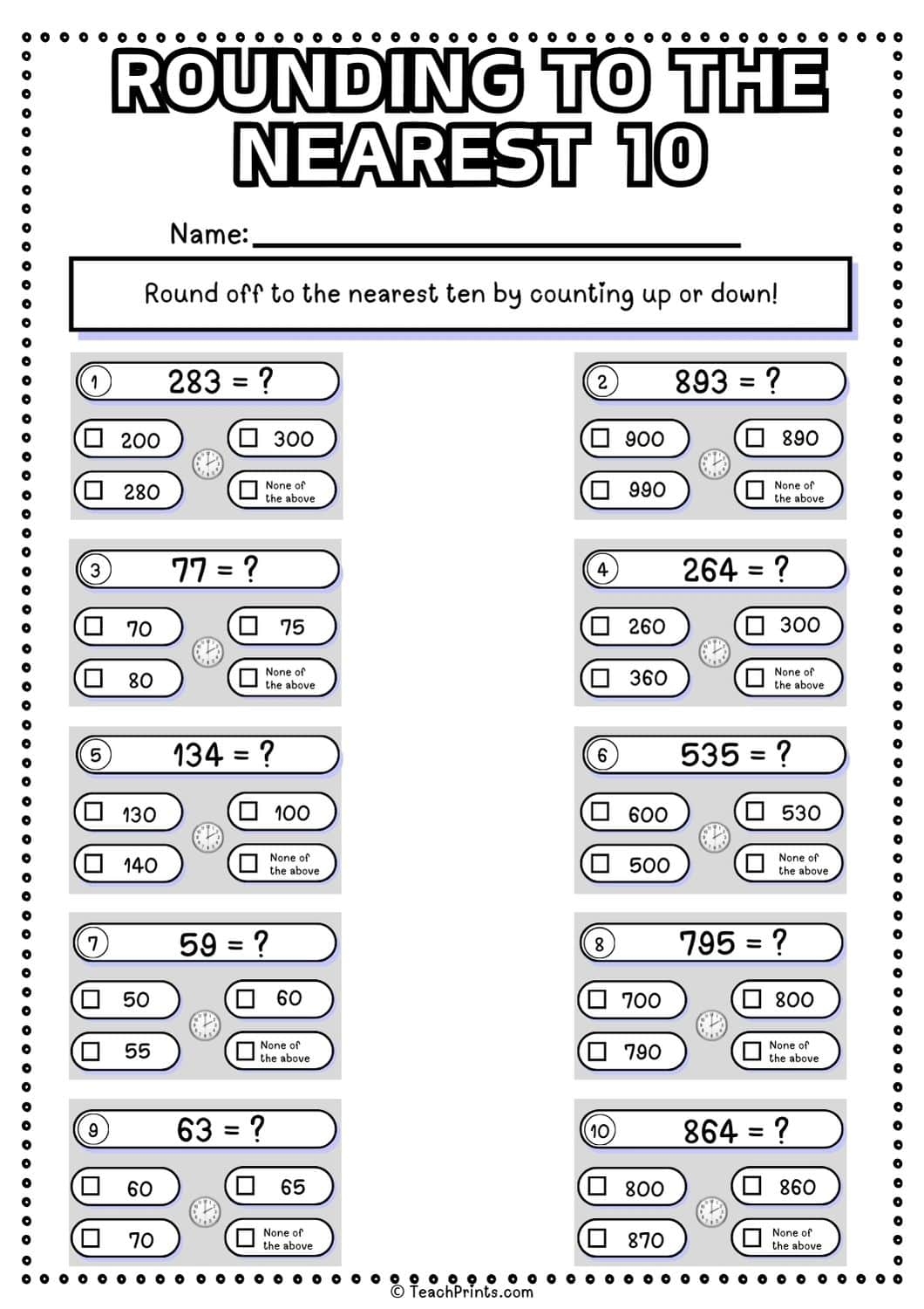 rounding to the nearest 10 worksheet