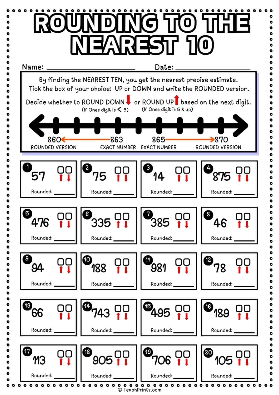 Free Rounding To The Nearest 10 Worksheets Teach Prints