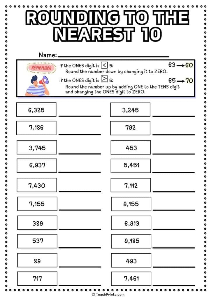 rounding to the nearest ten worksheet