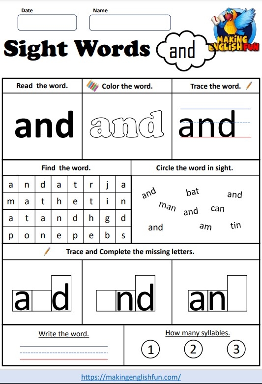 Free Sight Word Worksheets and Making English Fun