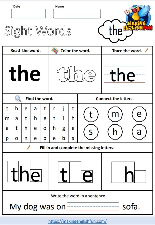 sight word the worksheet