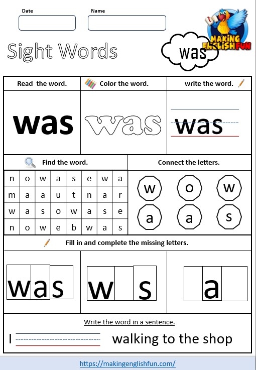FREE Sight Word Worksheets was Making English Fun