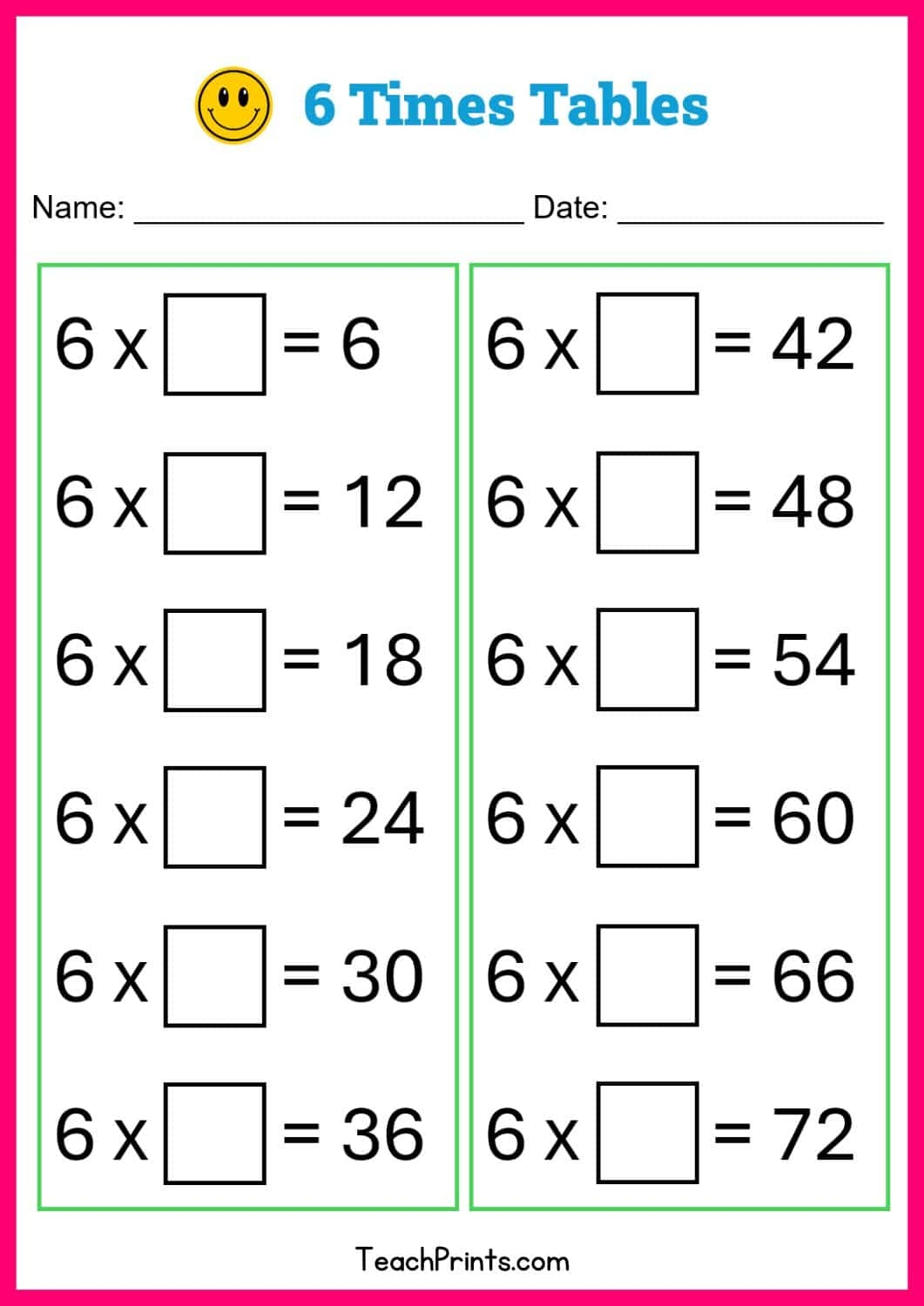 6 times table worksheet 6 times table worksheet