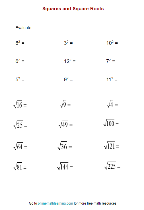 Free Square Root Worksheets Practice Learn Square Roots Easily