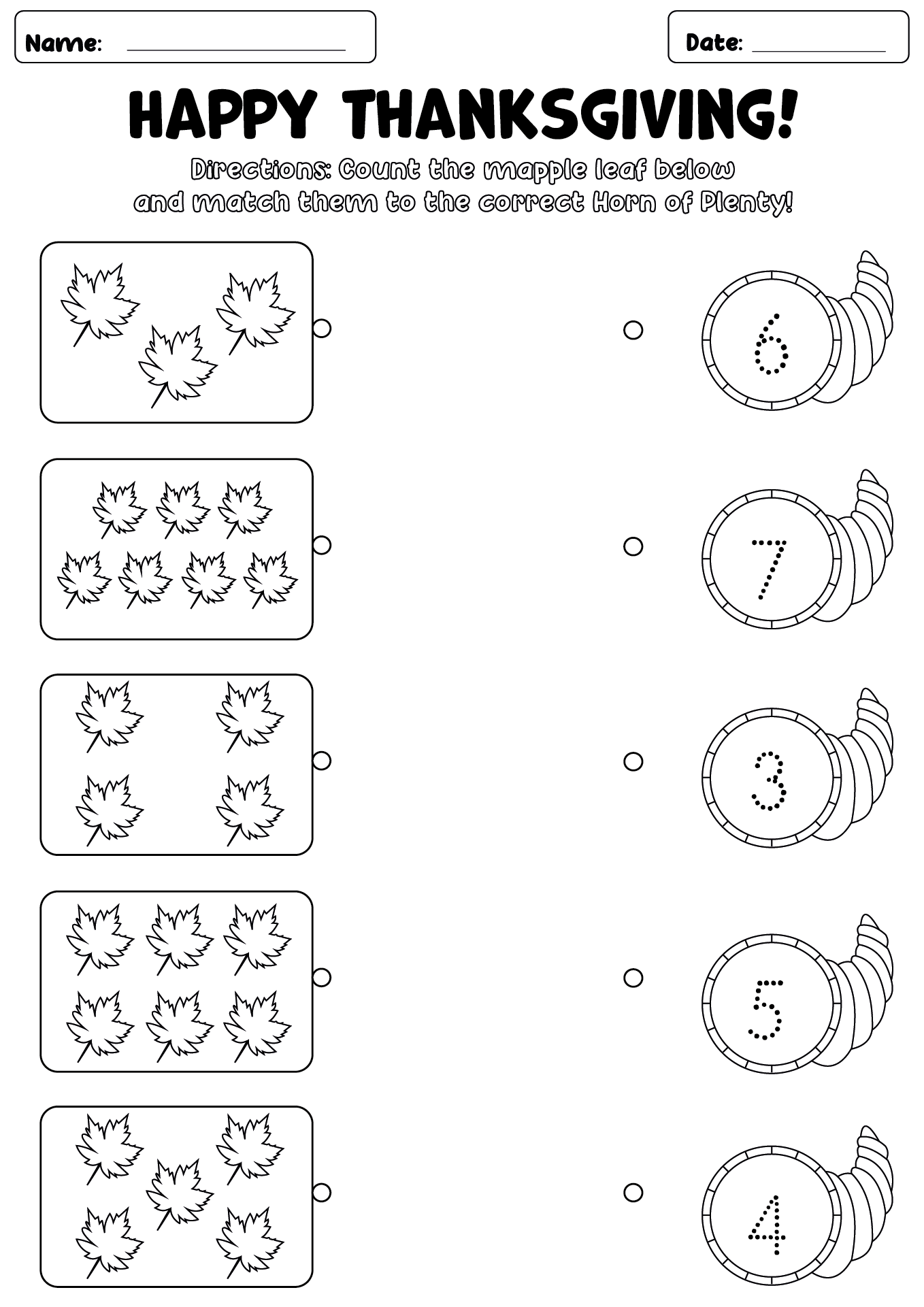 Free Thanksgiving Worksheets For Kindergarten