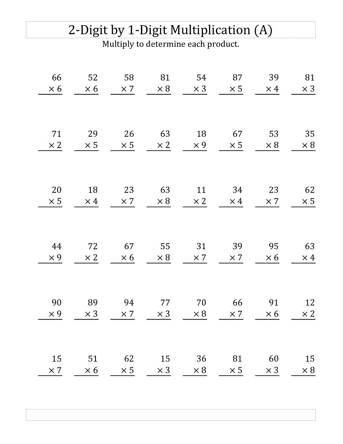 2 digit multiplication worksheets