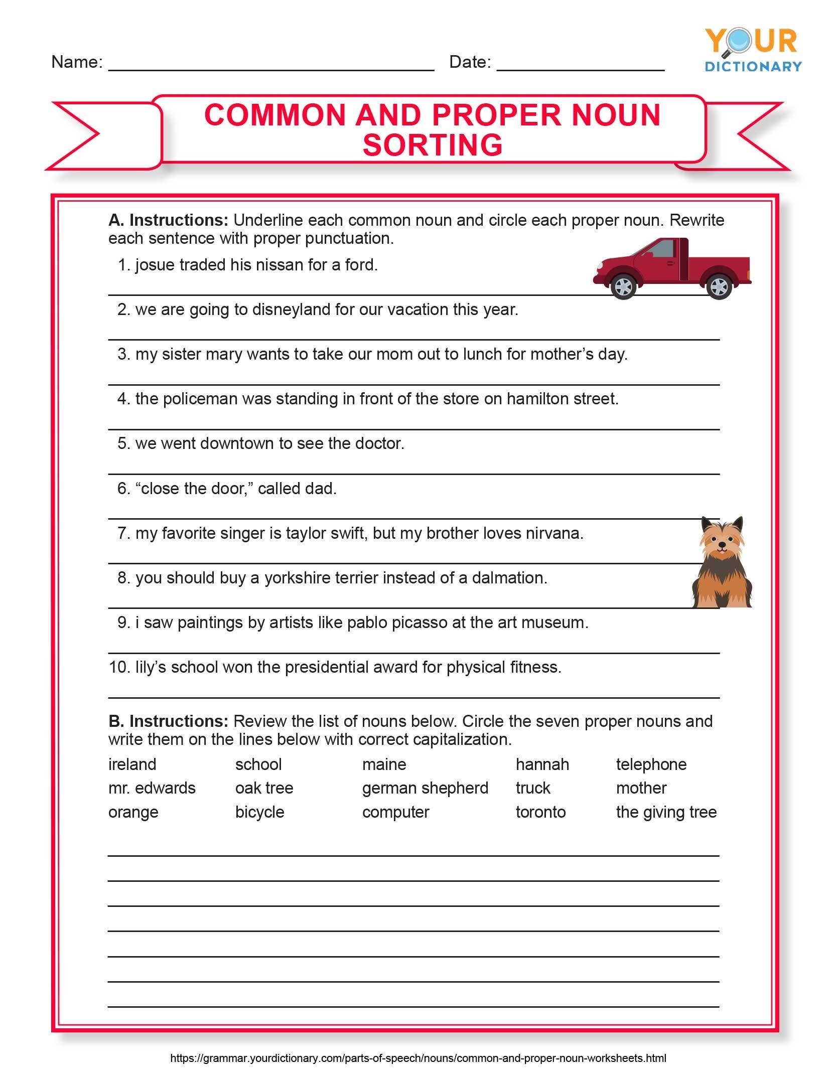 Free Worksheet With Common And Proper Nouns CommonWorksheets