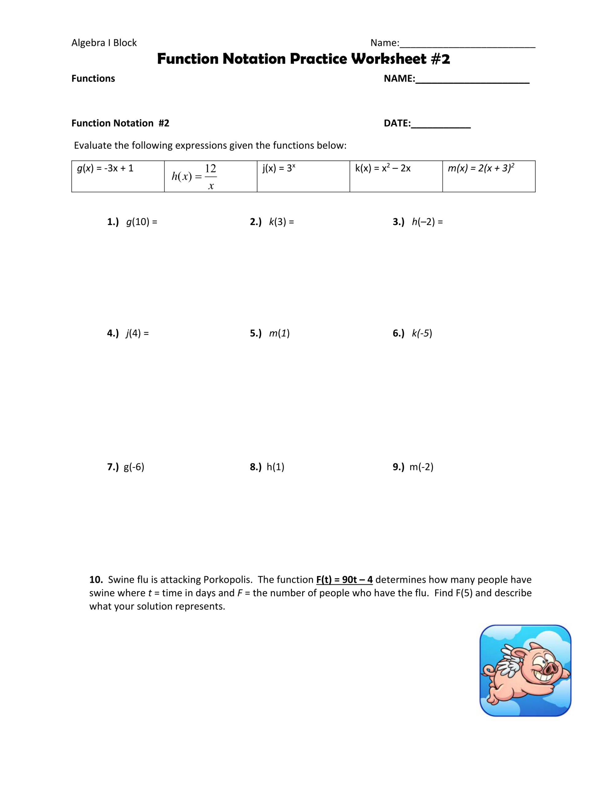 Function Notation Practice Worksheet 2 Math Teachers Library 