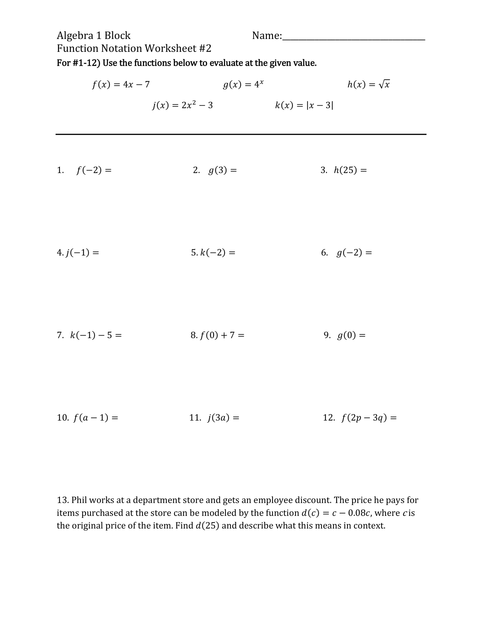 Function Notation Worksheets Pdf Domain And Range Worksheets
