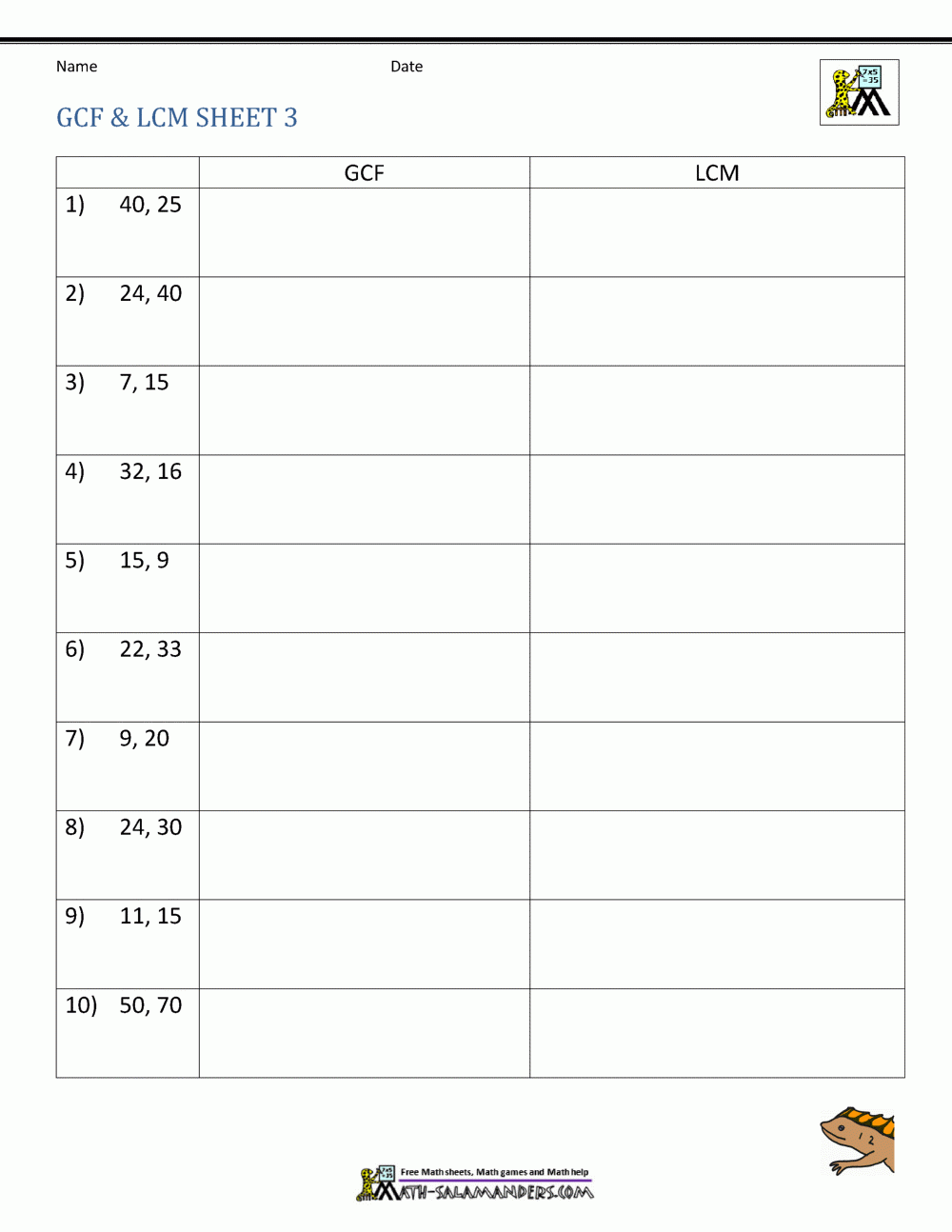 Gcf And Lcm Worksheet Factoring Worksheets For Grade 6 Kidpid