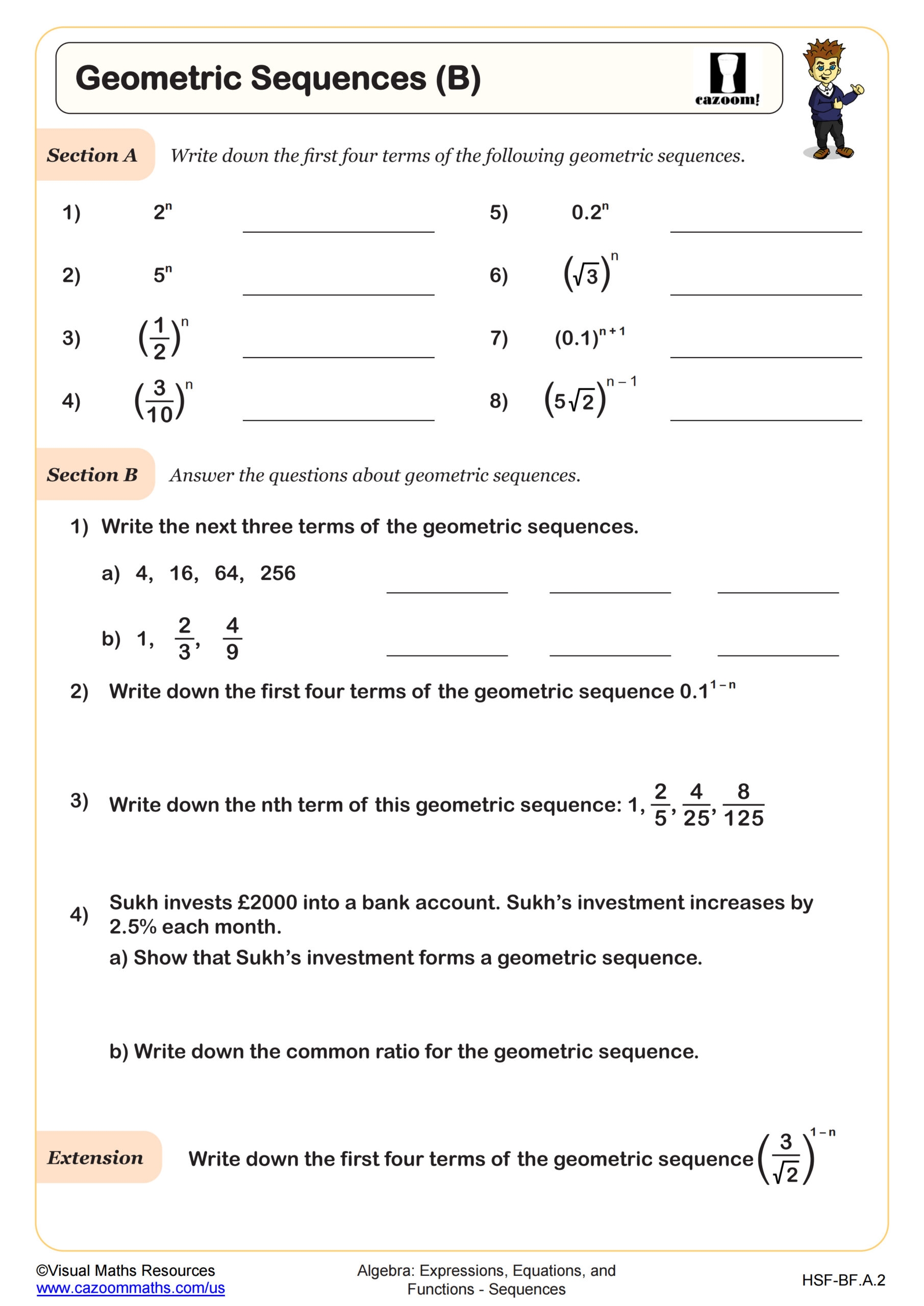 Geometric Sequences Math Worksheets Worksheets Library
