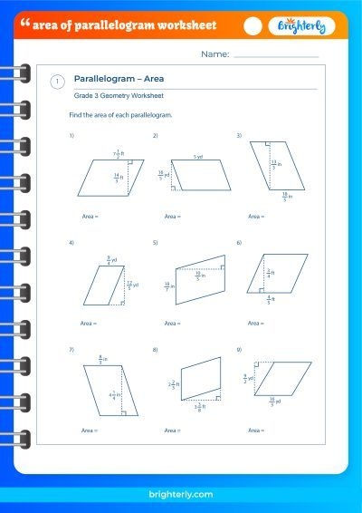 area of parallelogram worksheet