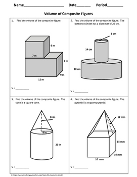 Geometry Worksheet Volume Of Composite Figures By My Geometry World Geometry Worksheet Volume Of Composite Figures By My Geometry World