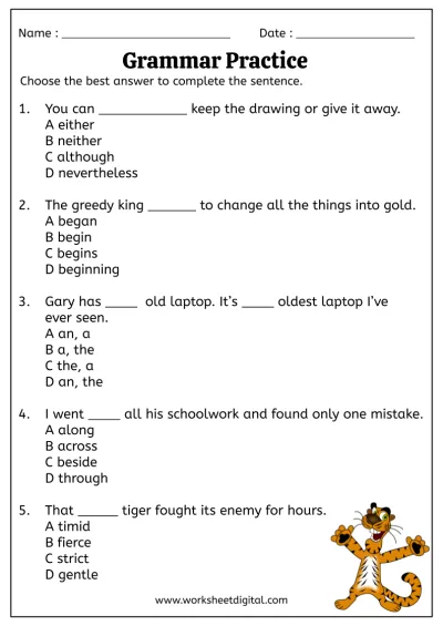 5th grade english worksheets