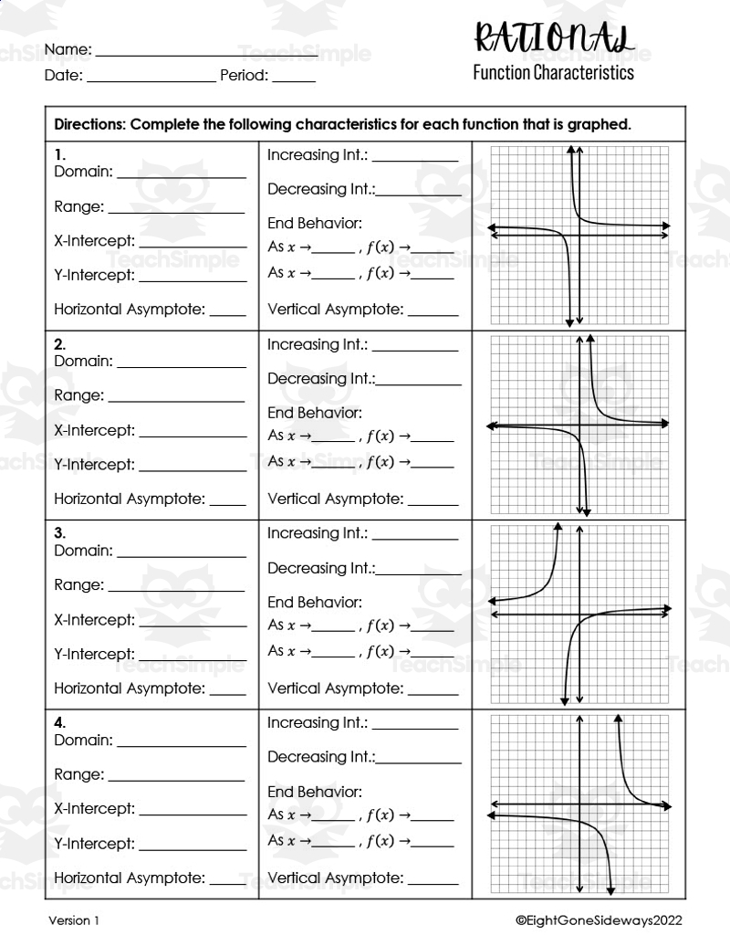Graphing Rational Functions Worksheet