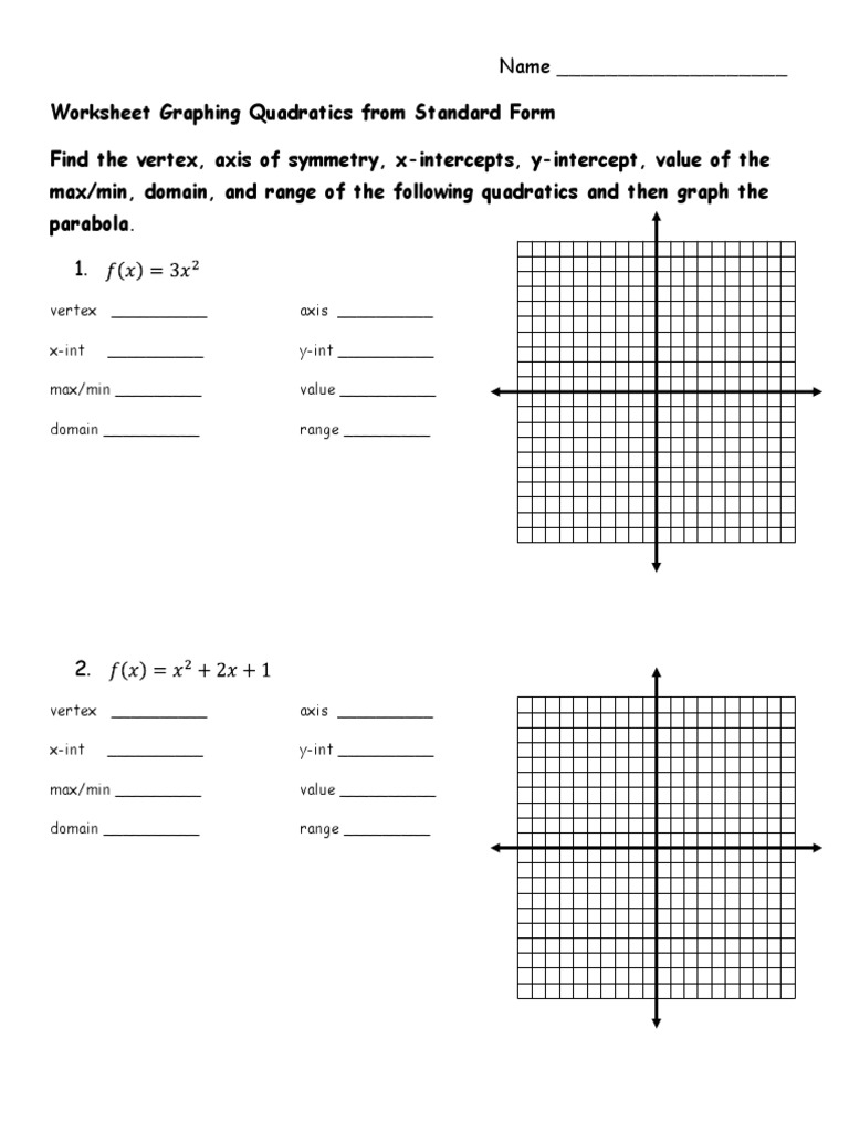 graphing a quadratic function worksheet