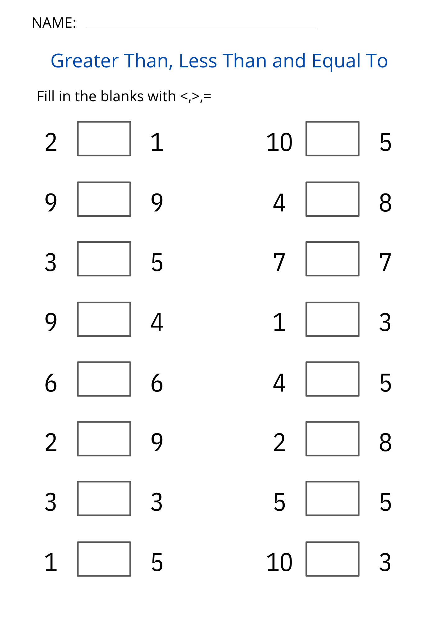 Greater Than Less Than Equal To Greater Than Less Than Equal To