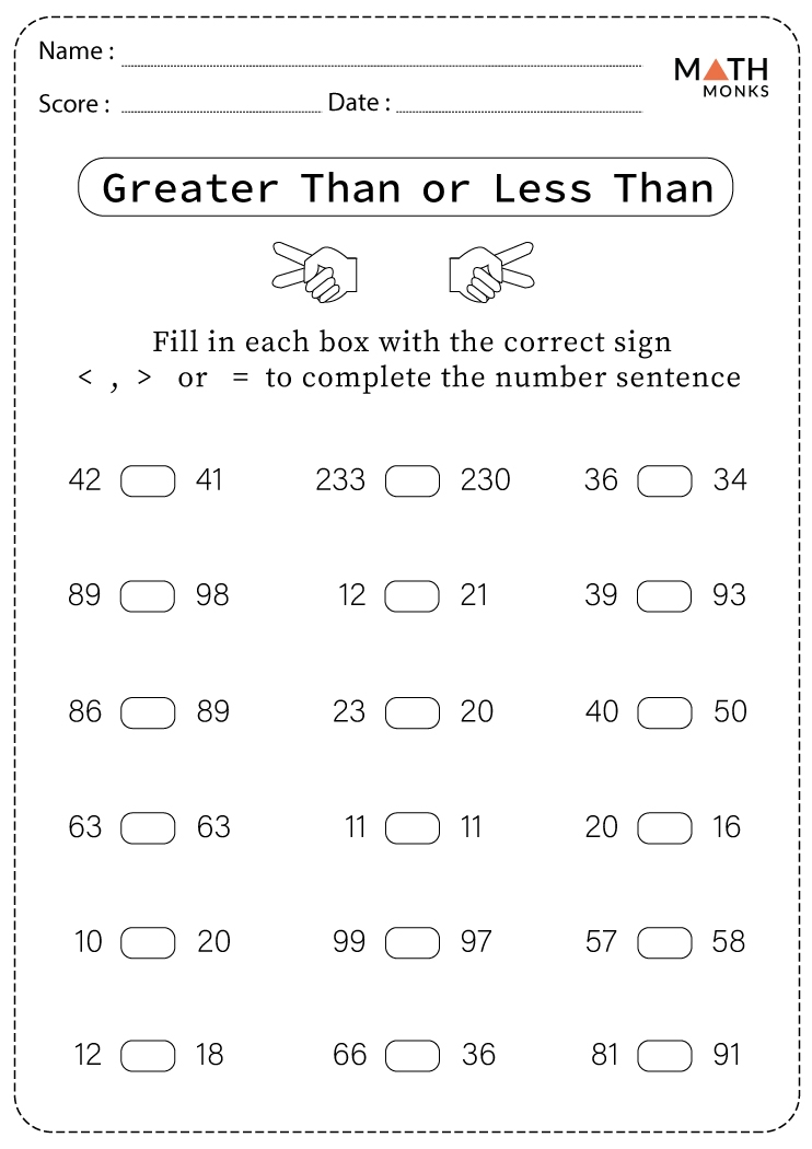 Greater Than Less Than Worksheets Math Monks