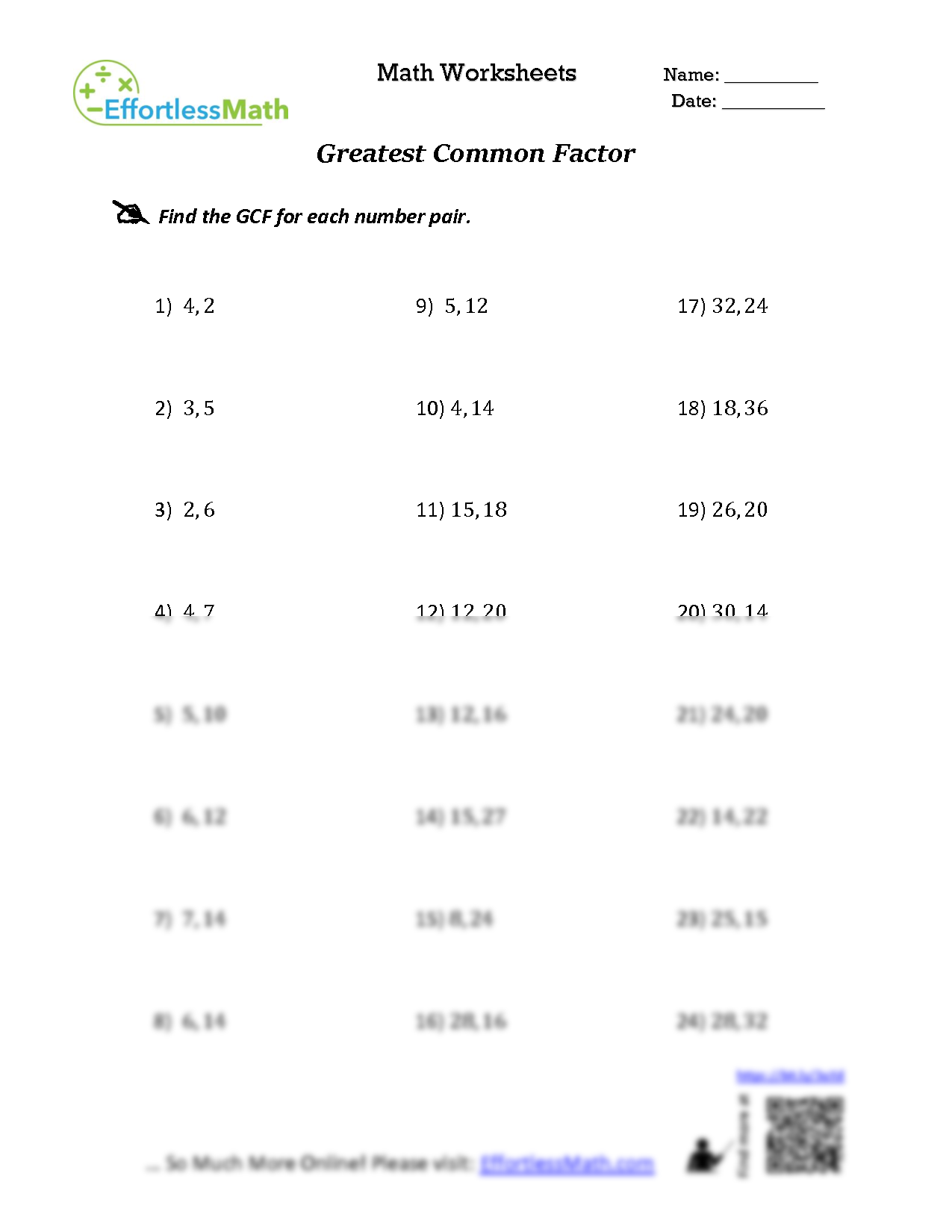 greatest common factor worksheets greatest common factor worksheets