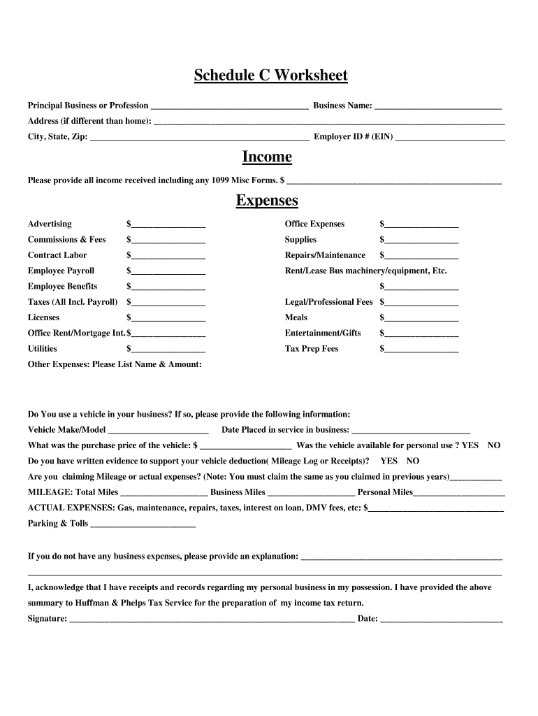 Huffman Phelps Tax Service Schedule C Form Fill Online Printable