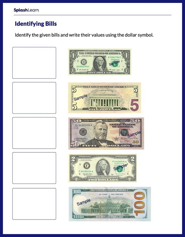 identifying money worksheets