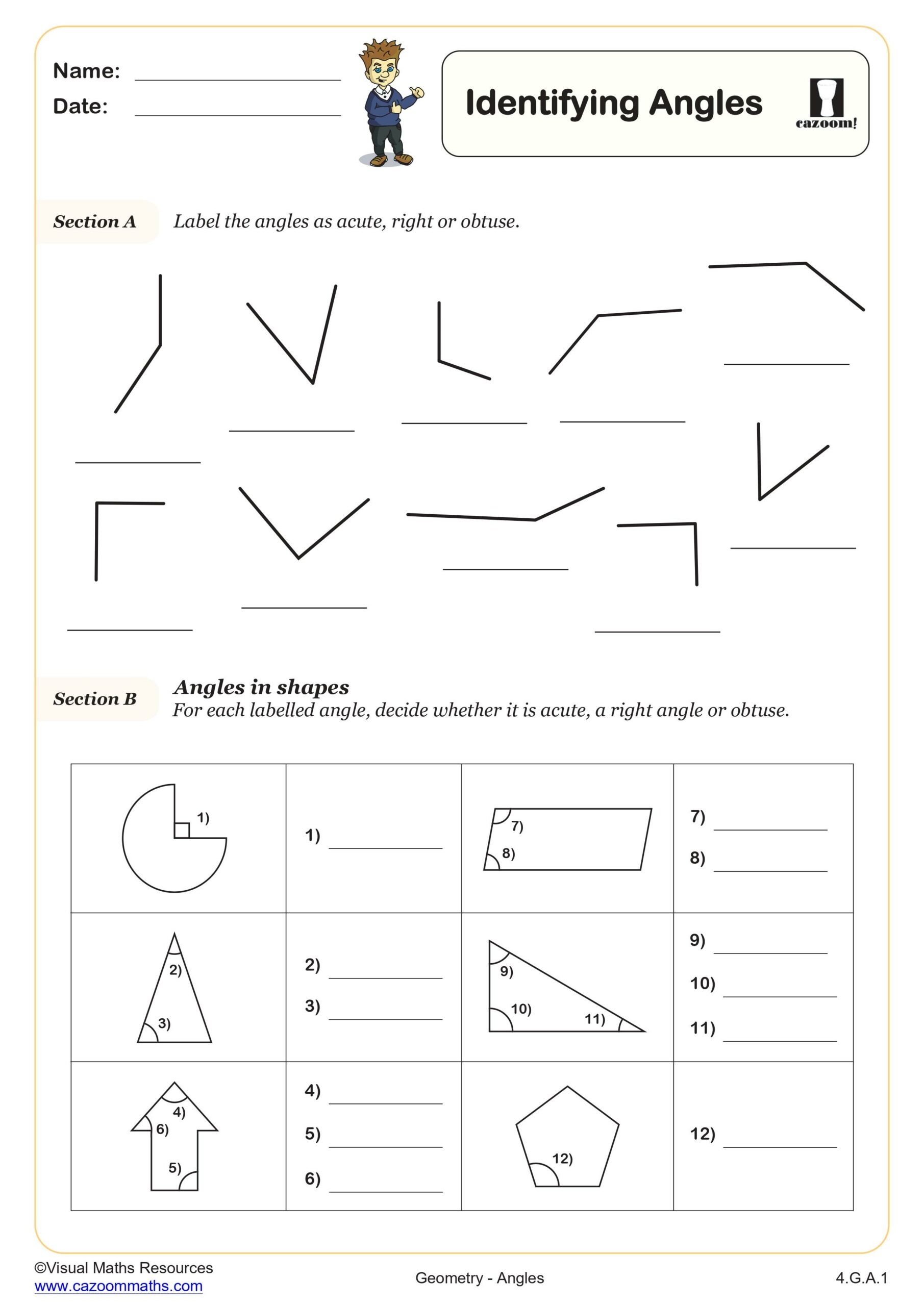Identifying Angles Worksheet Printable PDF 4th Grade Geometry Identifying Angles Worksheet Printable PDF 4th Grade Geometry