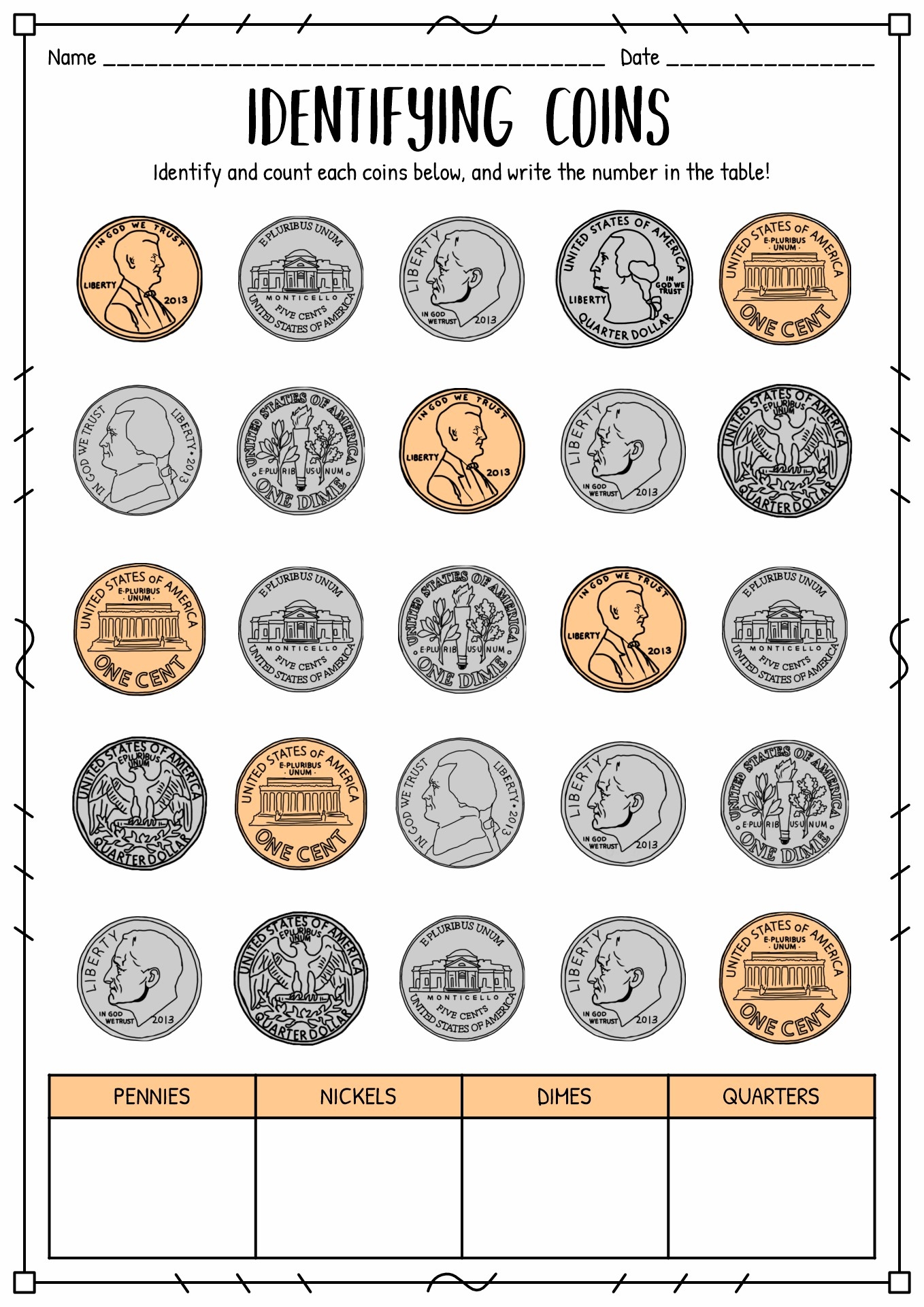 coin identification worksheet
