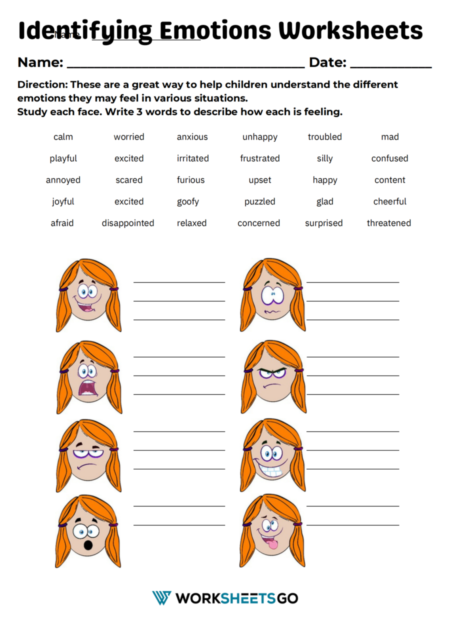 Identifying Emotions Worksheets WorksheetsGO