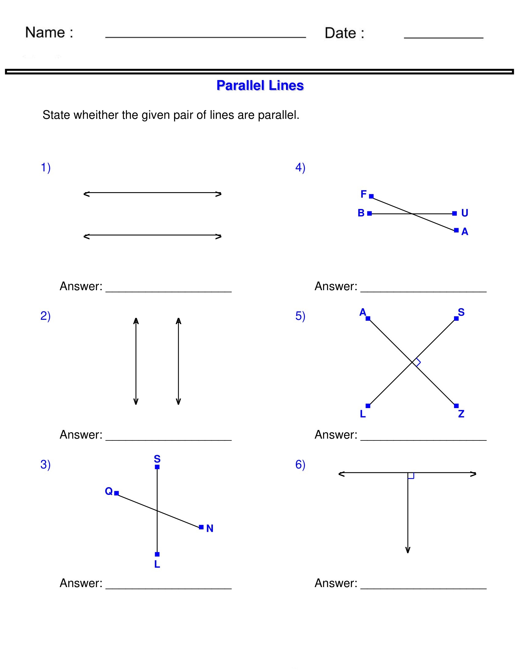 Identifying Parallel Lines Parallel And Perpendicular Lines 