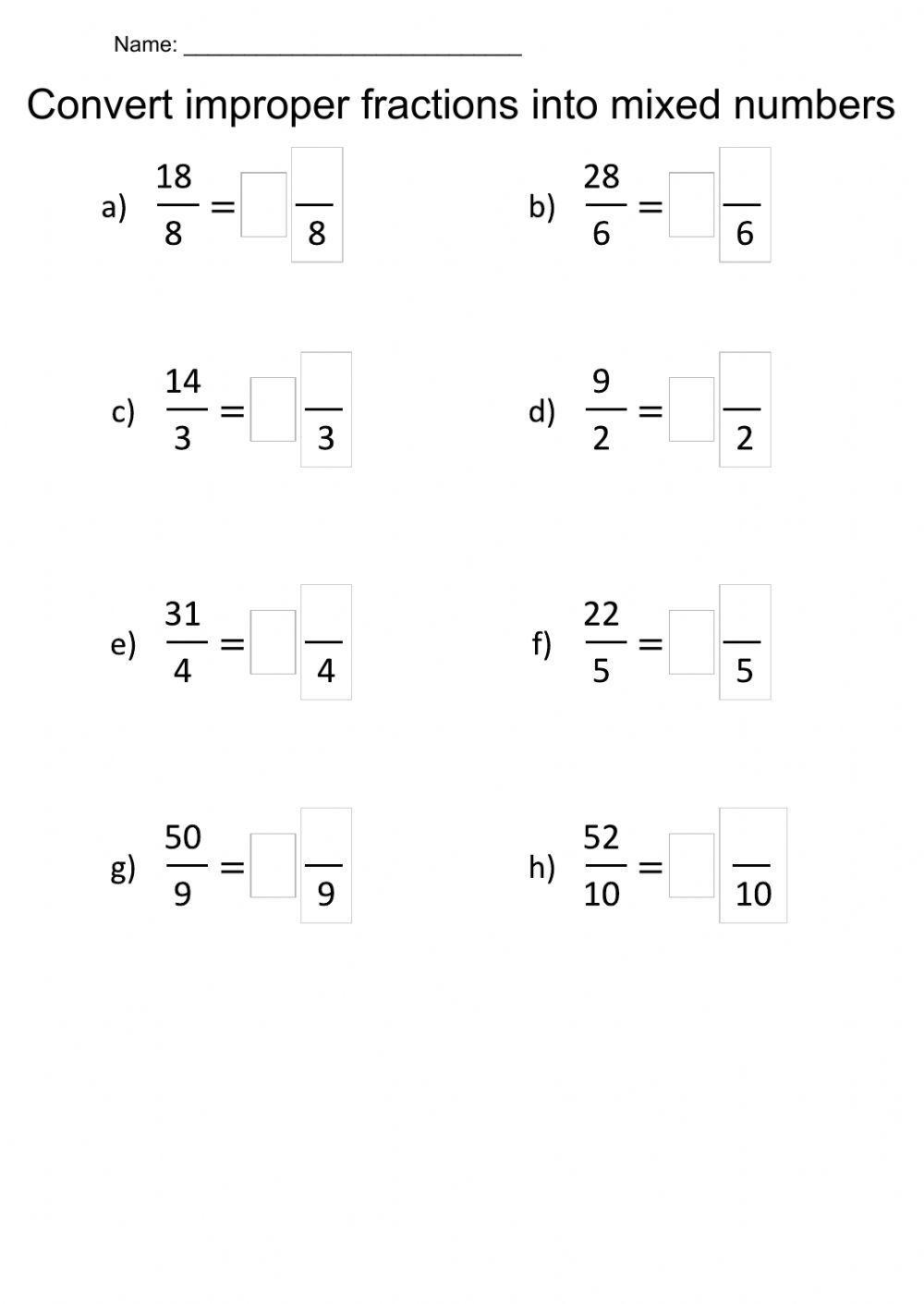 Improper Fractions To Mixed Numbers Worksheet Worksheets Library