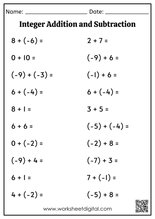 adding and subtracting integers worksheet adding and subtracting integers worksheet