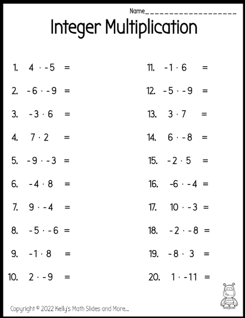 Integers Multiplying With Integer Chips Digital And Printable 