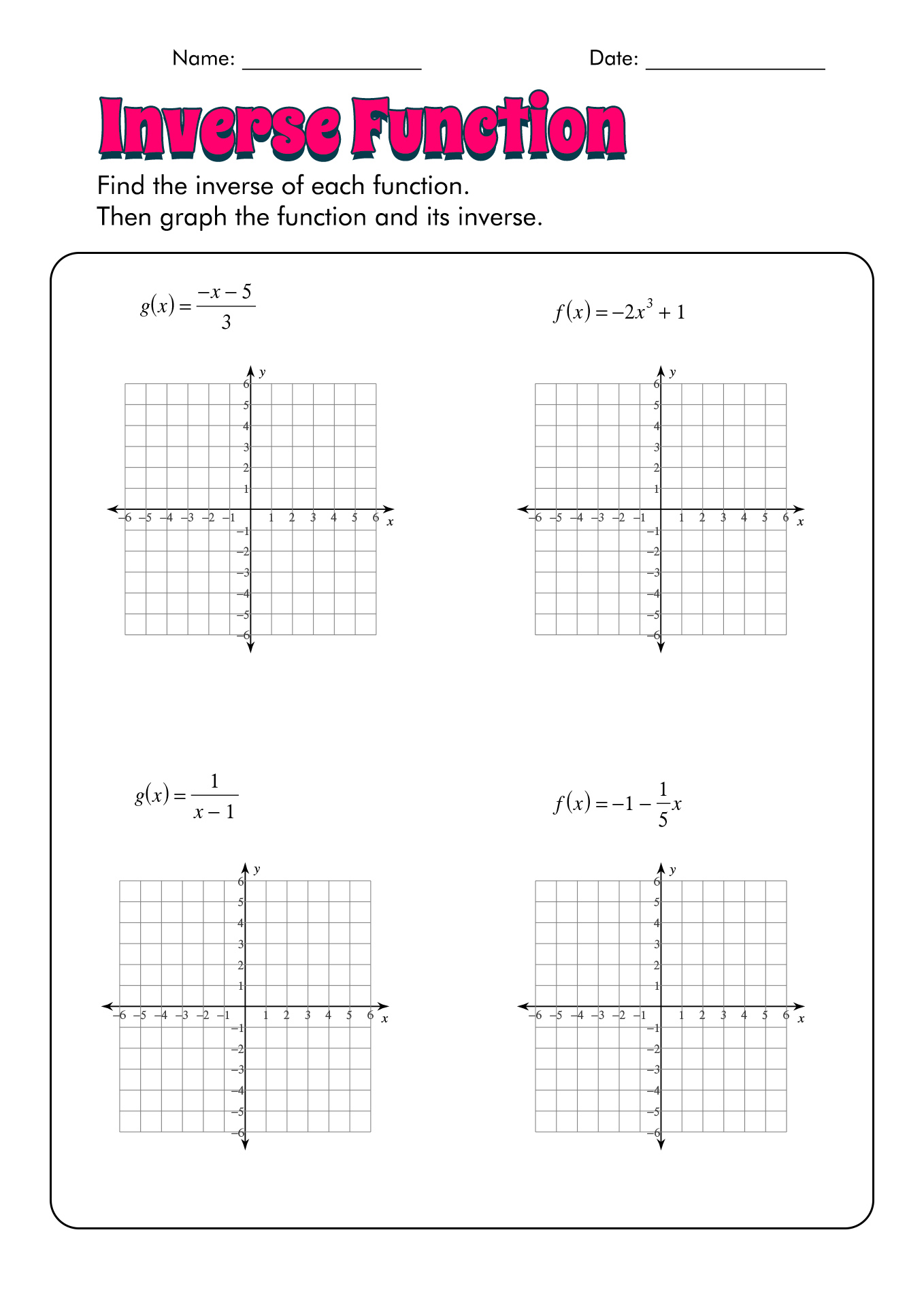 inverse functions worksheet inverse functions worksheet