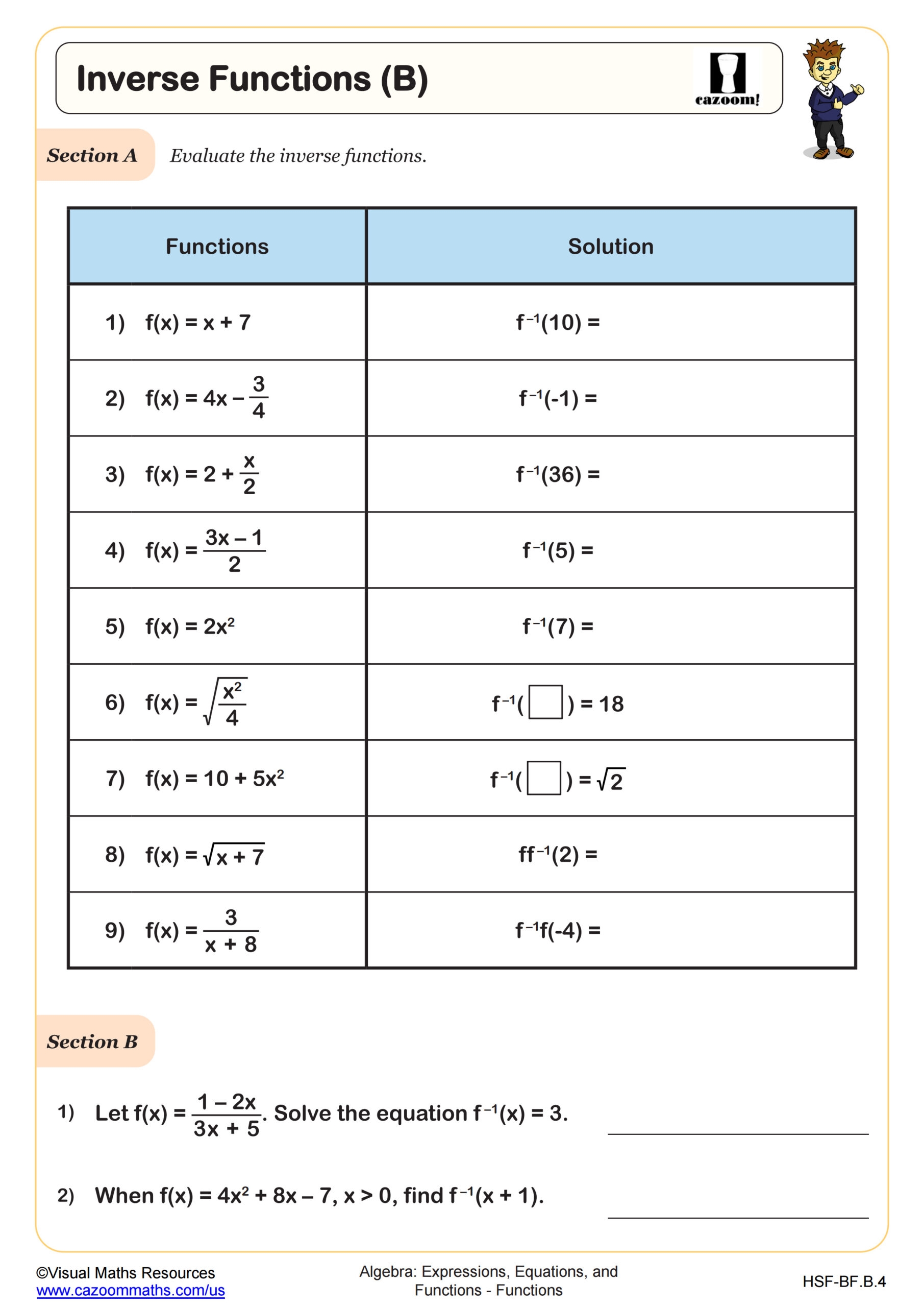 Inverse Function Worksheets Pdf Function Operation Composition