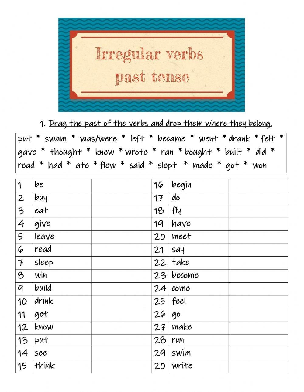 Irregular Verbs past Tense Worksheet Worksheets Library