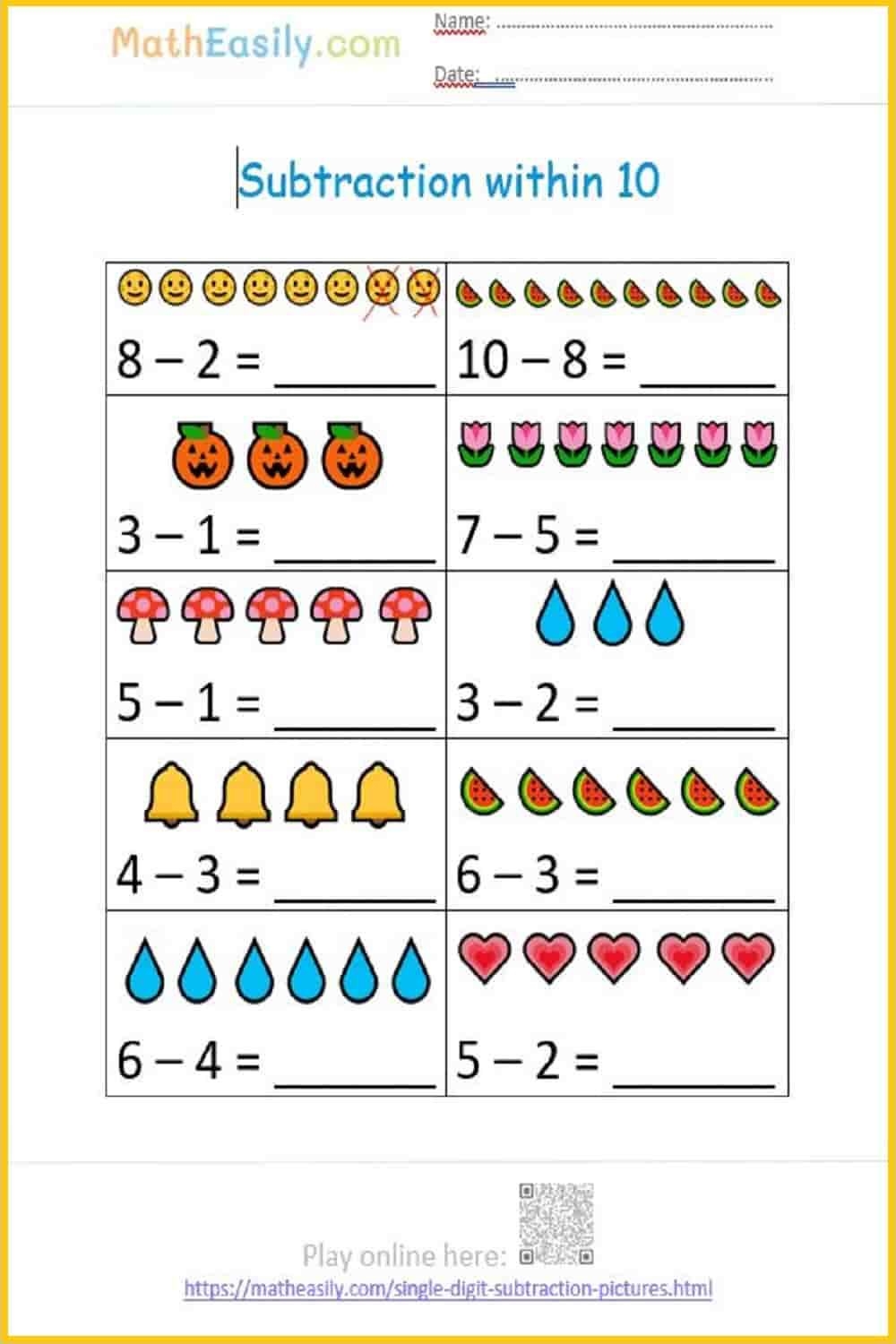 Kindergarten Subtraction Worksheets