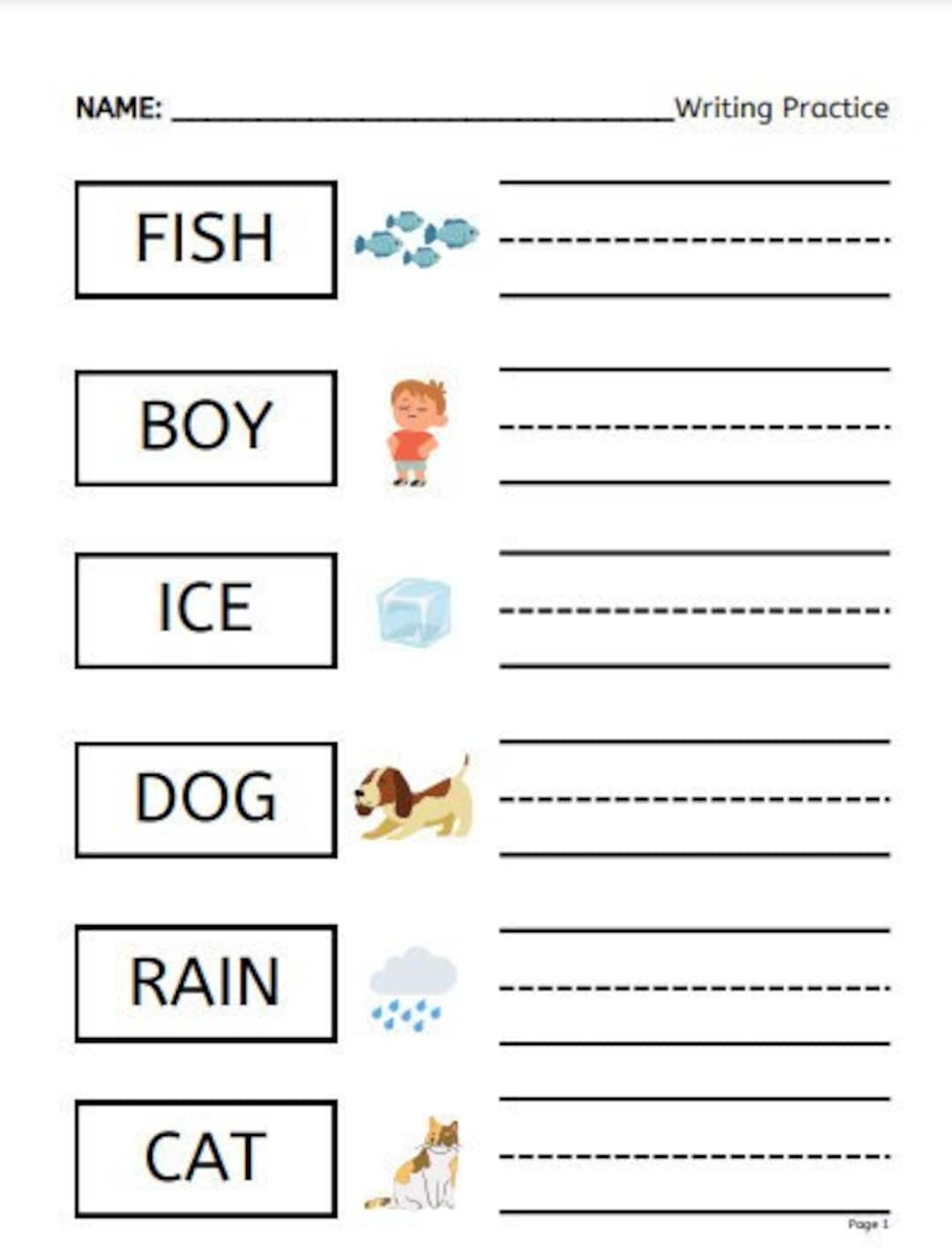 Kindergarten Writing Practice Worksheet Digital Print Etsy Kindergarten Writing Practice Worksheet Digital Print Etsy