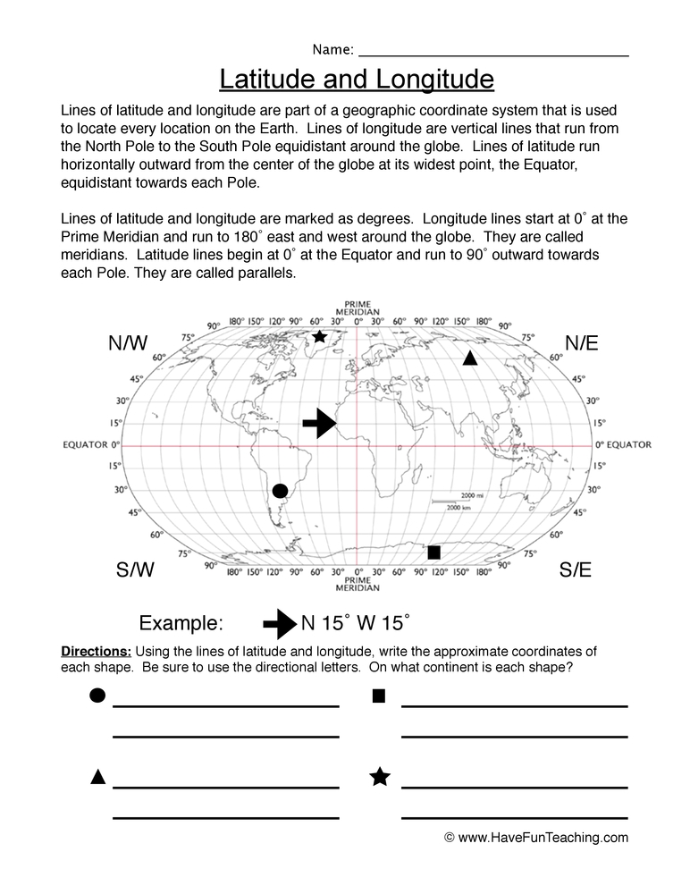 Latitude And Longitude Worksheet Have Fun Teaching