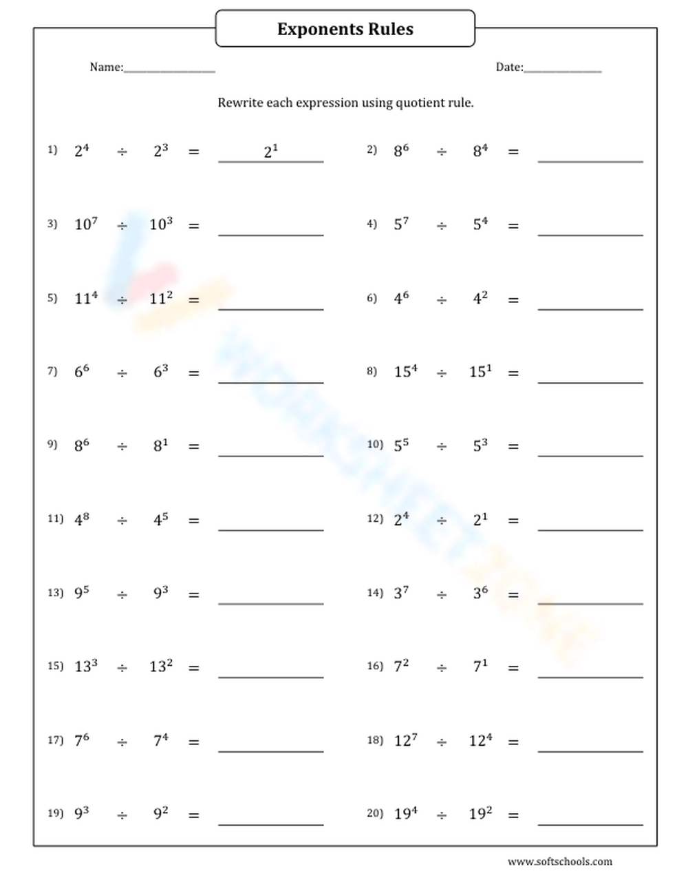 Laws Of Exponent Worksheets Exponents Worksheets 2025