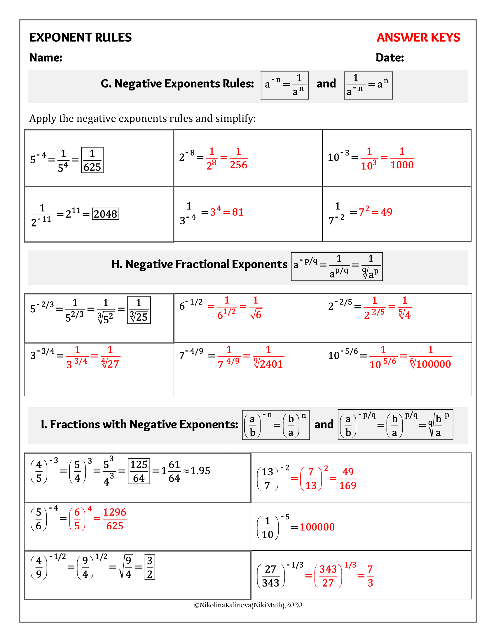 Laws Of Exponents Exponent Rules Practice 121 Examples Into 17 