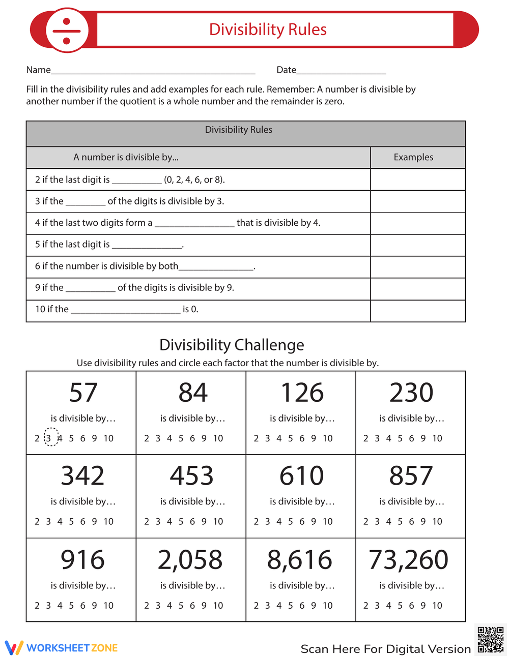divisibility rules worksheet