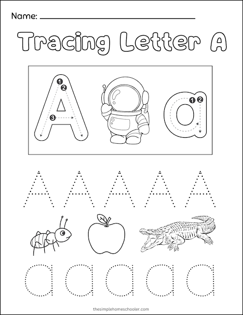 letter a tracing worksheets