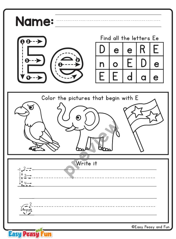 Letter E Worksheets For Preschool And Kindergarten Easy Peasy And Fun