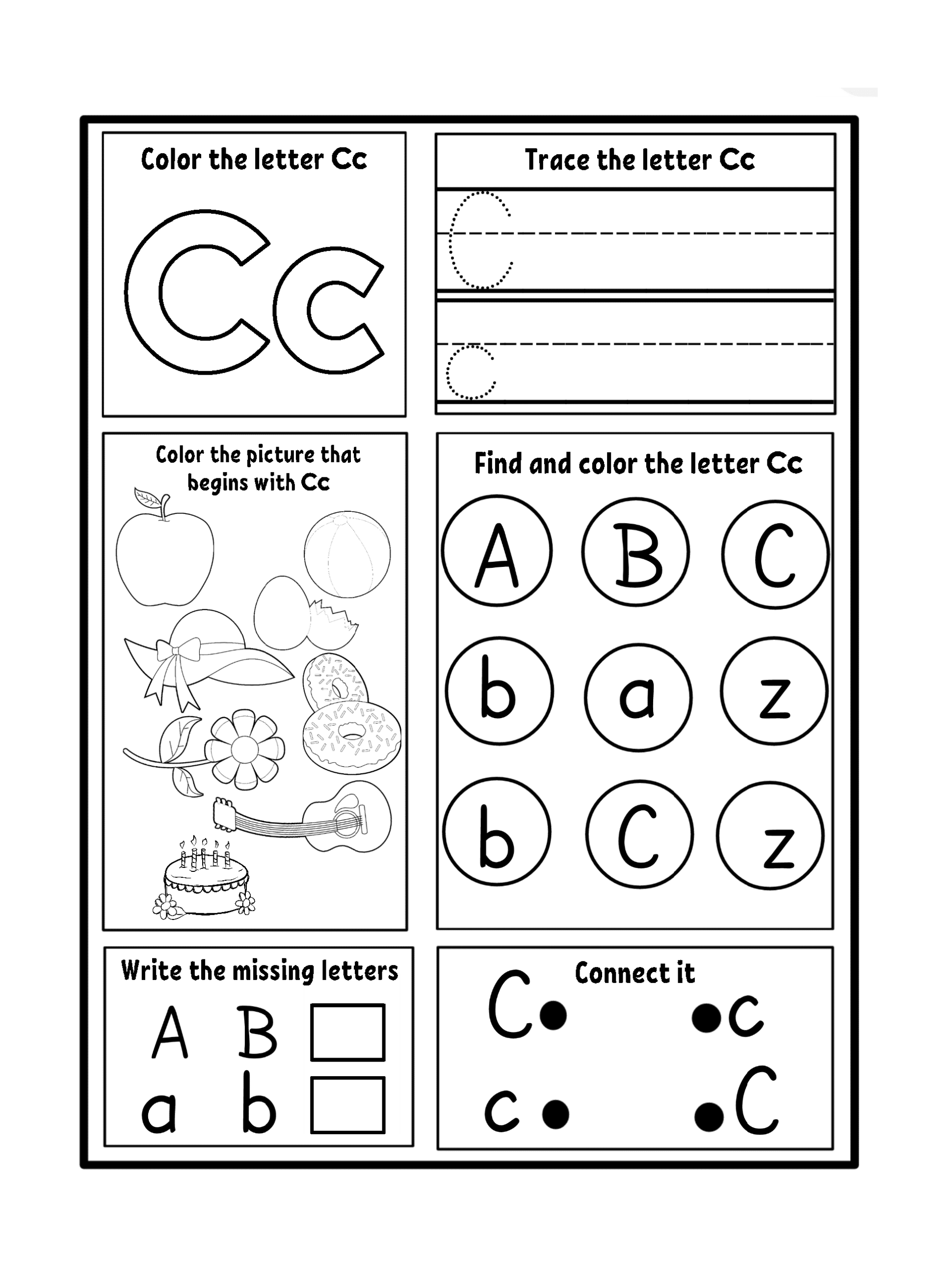 Letter Recognition Phonics Worksheet C lowercase Super Simple Letter Recognition Phonics Worksheet C lowercase Super Simple