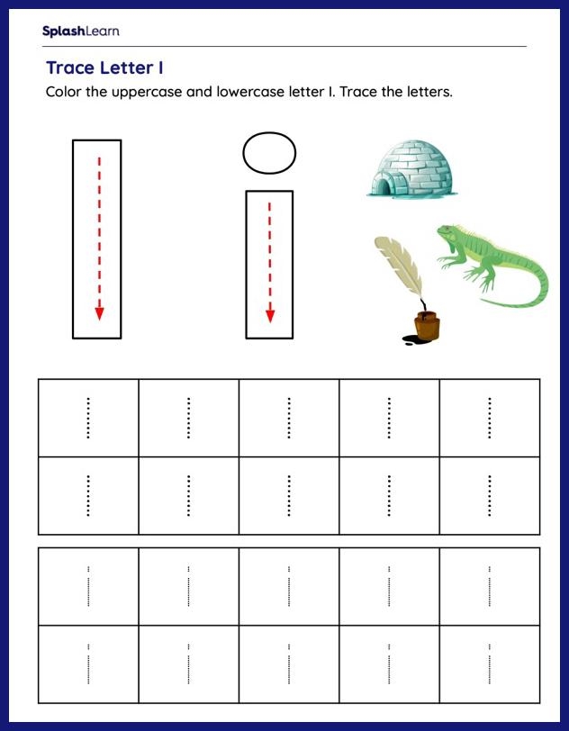 Letter Tracing I Worksheets Free Printable SplashLearn Letter Tracing I Worksheets Free Printable SplashLearn