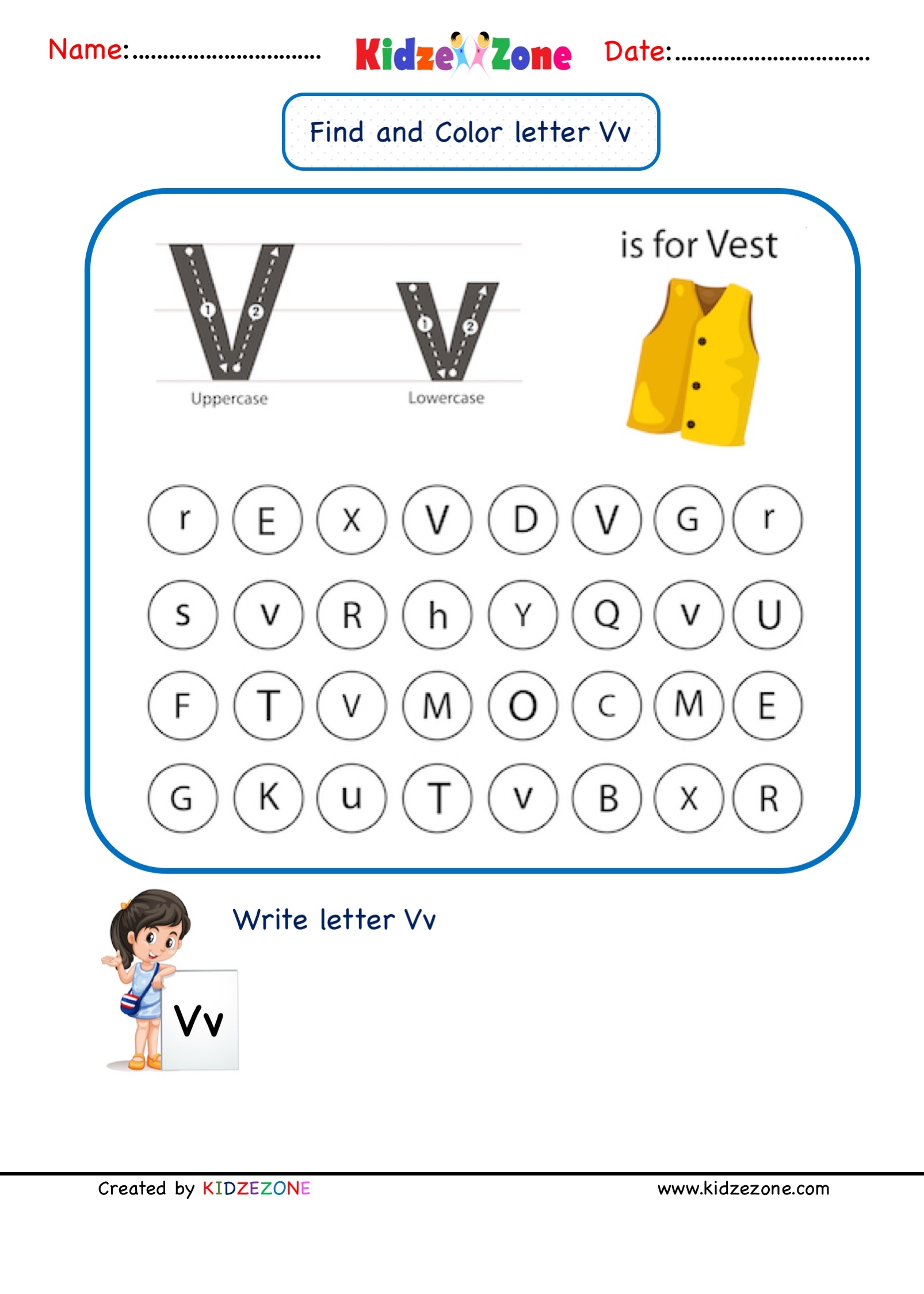 Letter V Worksheets For Kindergarten