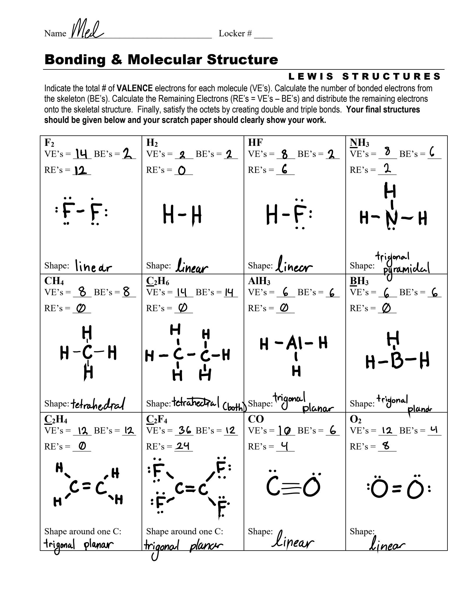 lewis structure worksheet